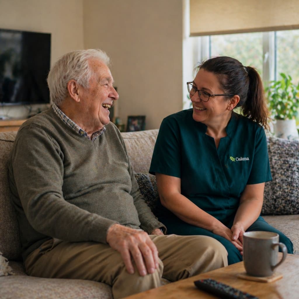 A carer sharing time with an elderly person