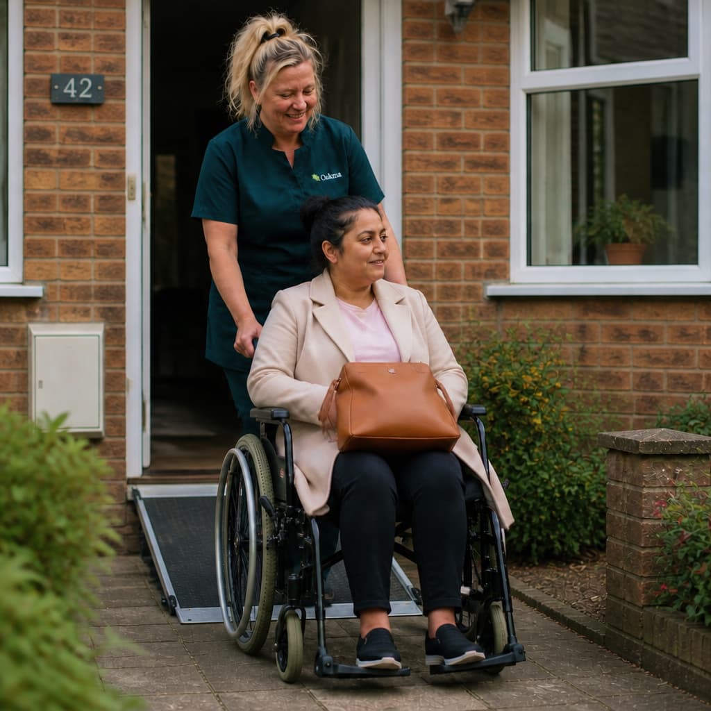 A carer accompanying someone on an outing